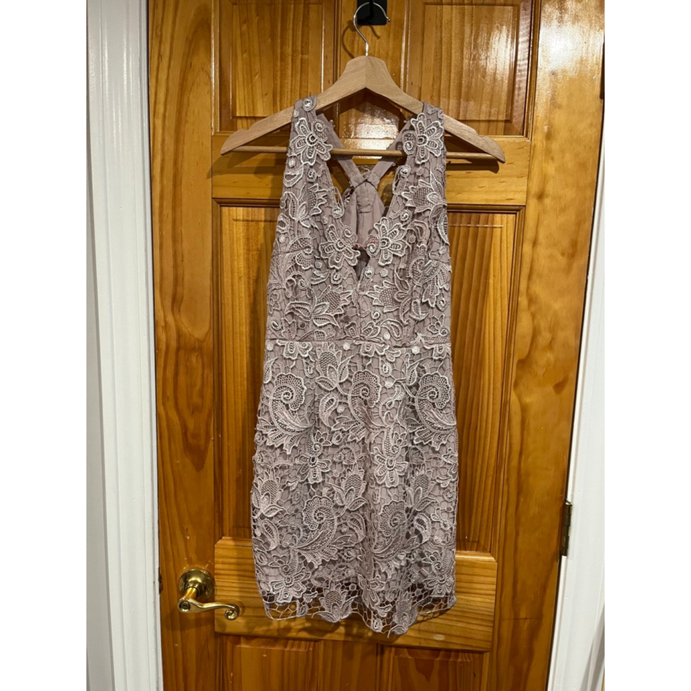 Free People Lace Mini Dress in Lavender Gray